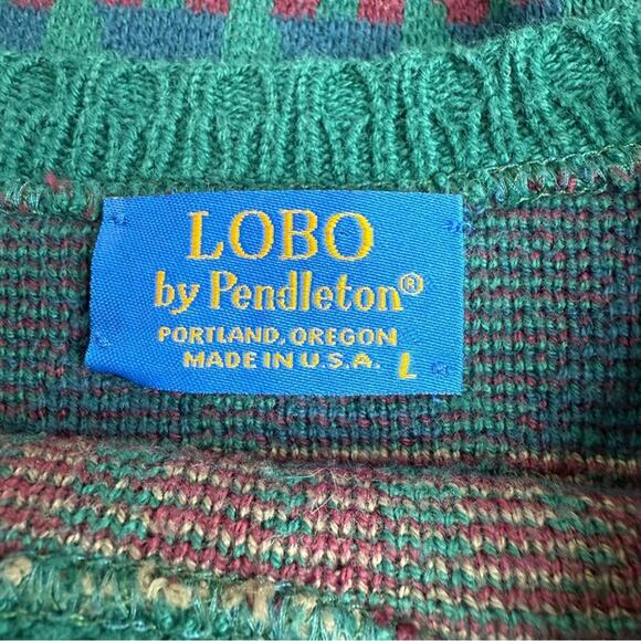 VTG LOBO By Pendleton Men’s Sz L Aztec Pattern Cotton Style 80s Made USA Sweater - Picture 9 of 14